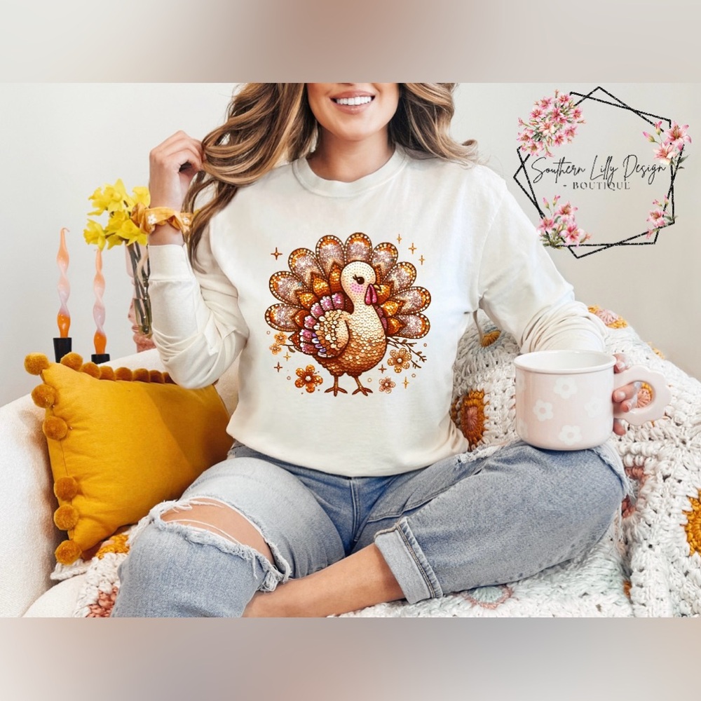 Sequin Turkey Comfort Colors T-Shirt